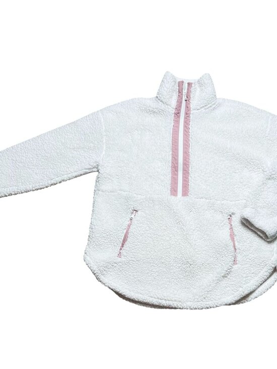 Lou & Grey Tops - Lou & Grey Sherpa Pullover Half Zip Womens Size L Ivory Pink Cozy Teddy